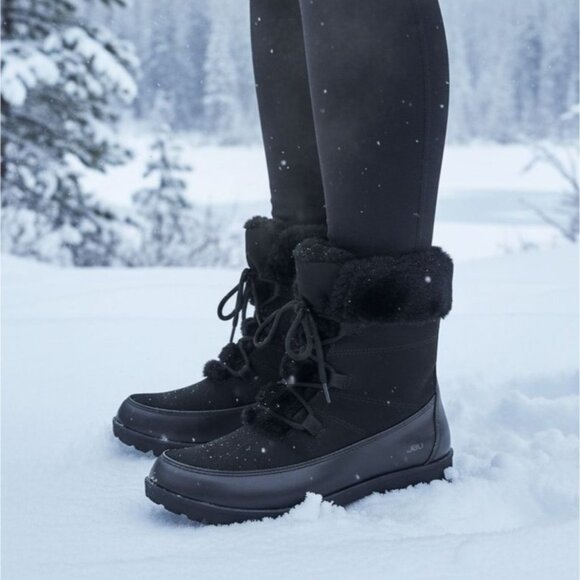 JBU 6 Boots Woman Faux Fur Winter Snow Outdoor Combat Water Resistant Shoe Jambu - Picture 1 of 16